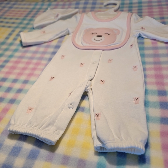 CARTER'S 🧸 Adorable 4pc Pink 'n White Teddy Bear Bodysuit Outfit NB - Picture 9 of 13